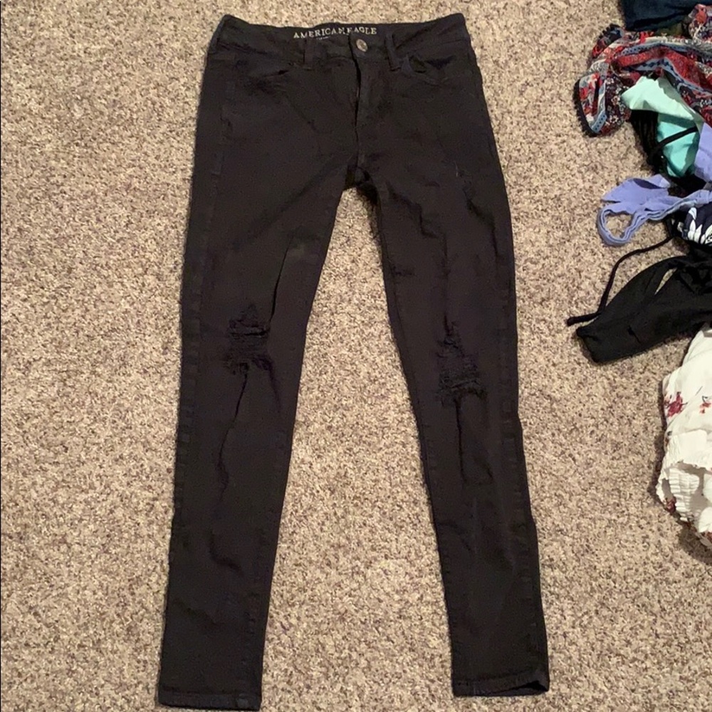 Black Ripped Skinny Jeggings - American Eagle